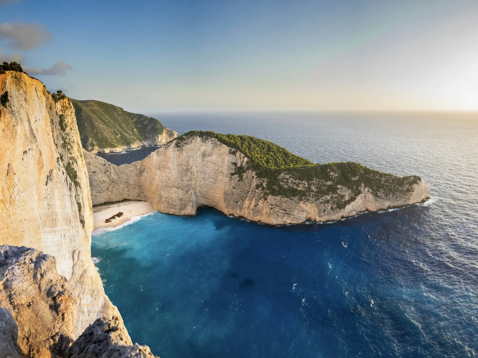 Aerial view of Navagio Bay and white cliffs on Zakynthos, Greece